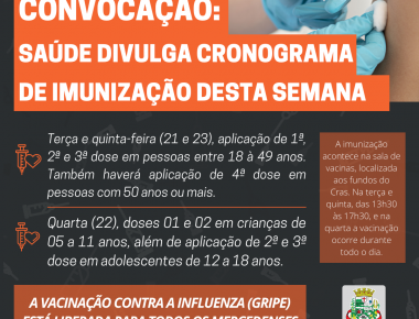 Cronograma de imunização desta semana contempla 1ª, 2ª, 3ª e 4ª dose