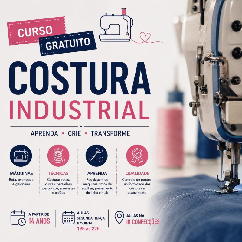 Abertas as inscrições para o curso gratuito de costura industrial
