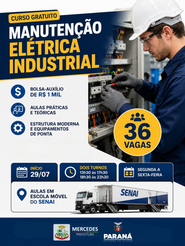 Curso gratuito de Manutenção Elétrica Industrial abre 36 vagas com bolsa de R$ 1 mil
