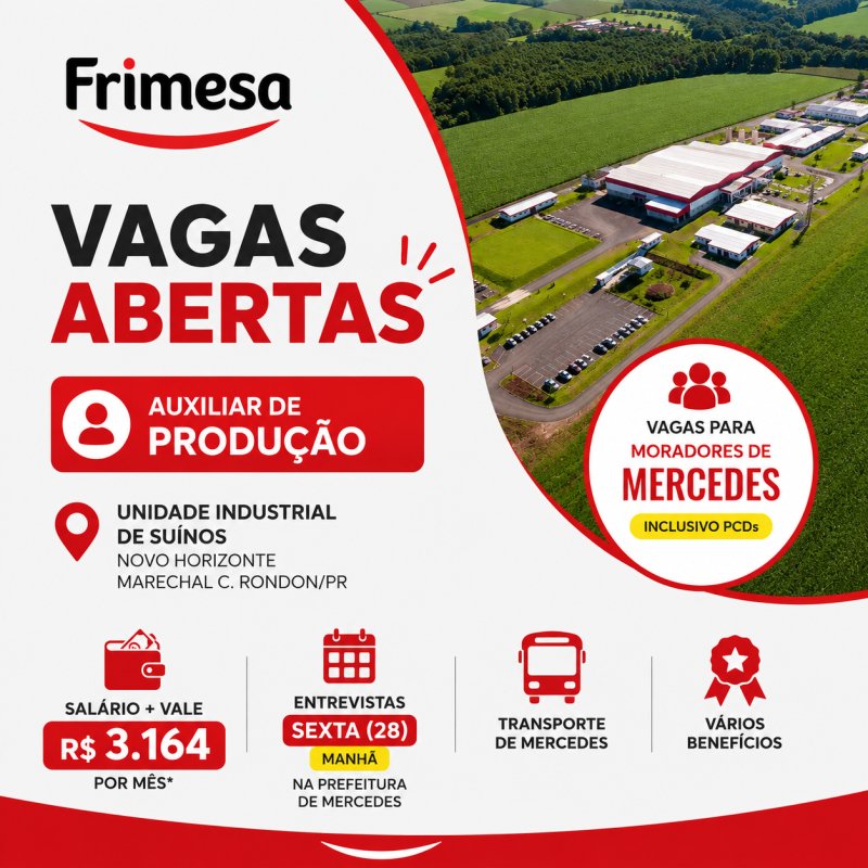 Frigorifico da Frimesa abre vagas para moradores de Mercedes