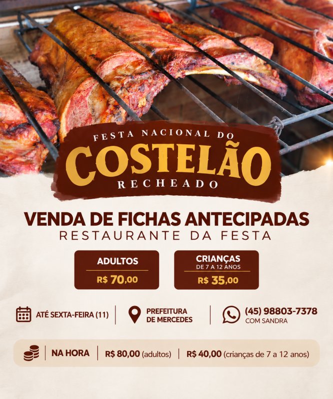 Fichas antecipadas para o restaurante da Festa do Costelão estão à venda